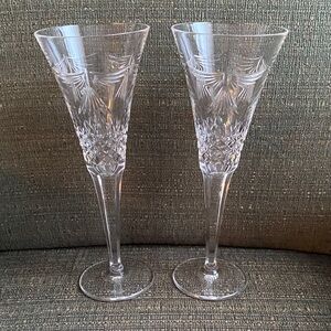 Pair of 2 Waterford Crystal Millennium Peace Dove Flutes Champagne Glasses 9.25”
